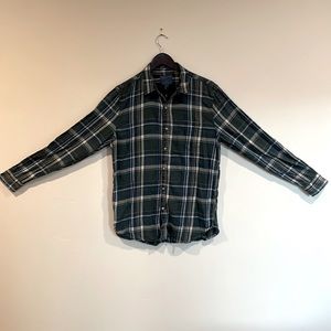 Lucky Brand, Medium, Mens Button Down, Green/Blue Plaid Shirt.